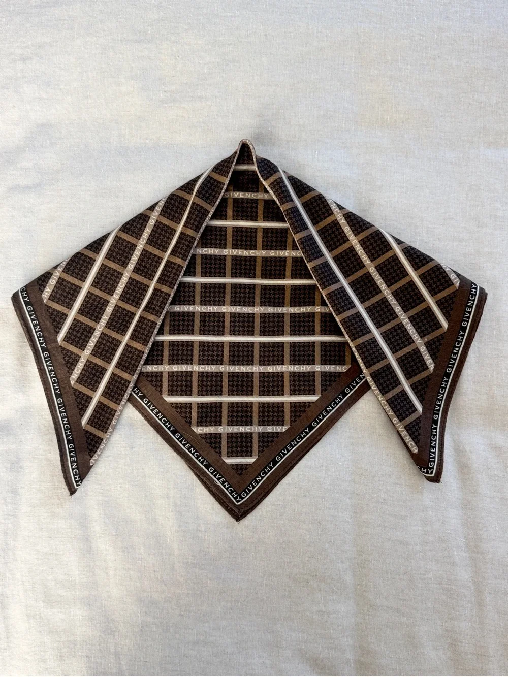 Vintage Givenchy Monogram Logo Cotton Bandana Scarf Brown Made in Japan